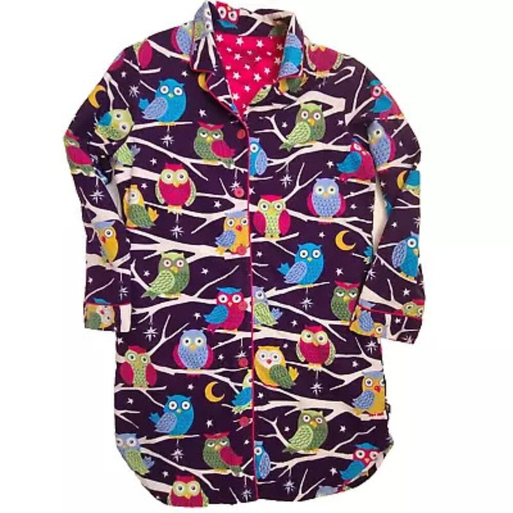 Womens M Nick and Nora 1 pc Purple Sleep Shirt Pajamas Sleepwear OWLS Medium